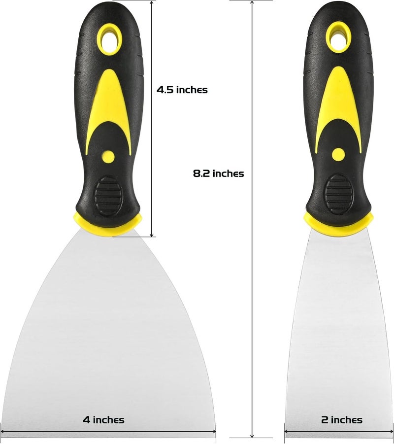 Smafixt Putty Knife Scraper Set, 2" 4" Spackle Knife 2Pack, Stainless Steel Paint Scraper for Drywall Repairing and Clearing, Wallpaper Removal, Putty Applying, Plaster Scraping - Image 2